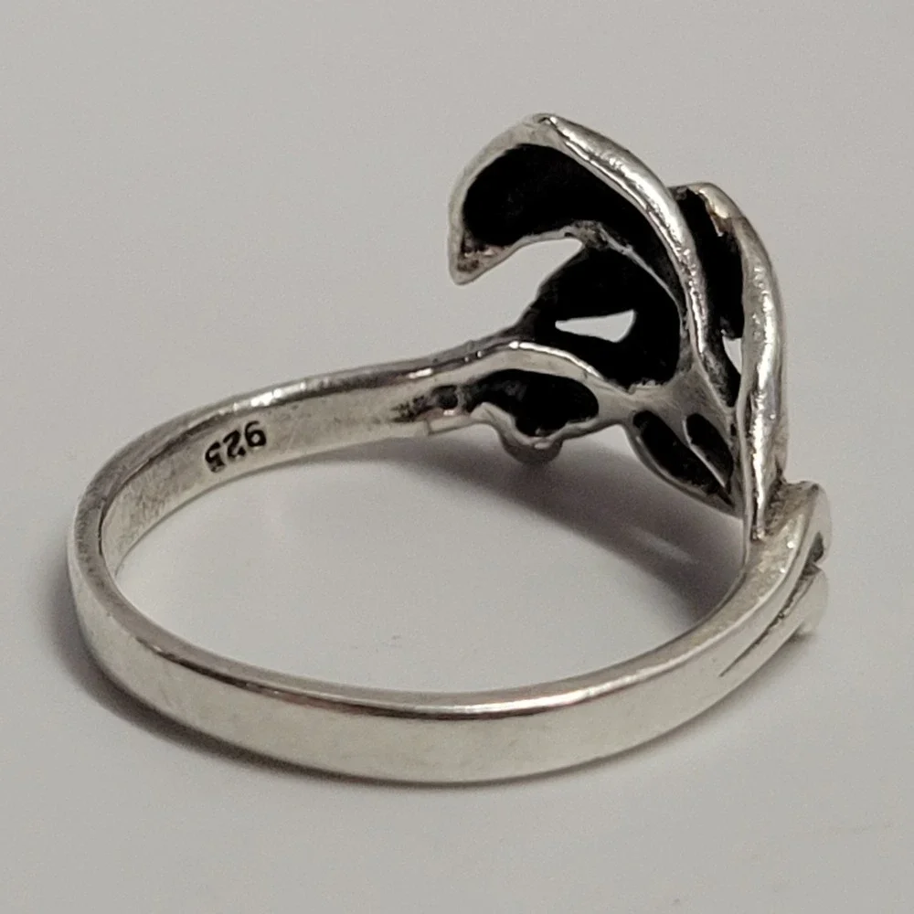 Vtg 925 Sterling Silver Double Dolphin Bypass Ring Size 7.25 Nautical Ring 3.3g